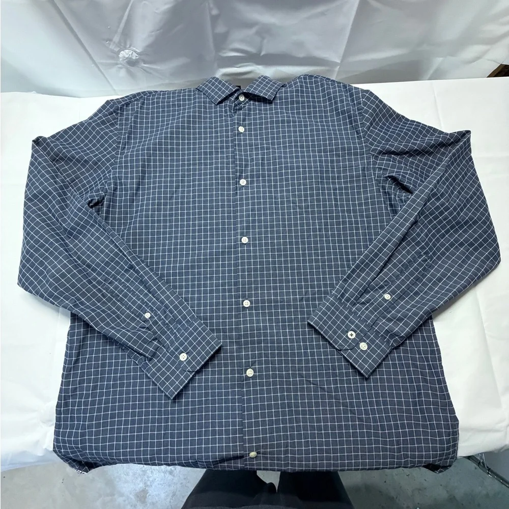 Banana Republic Navy and White Windowpane Dress‎ Shirt